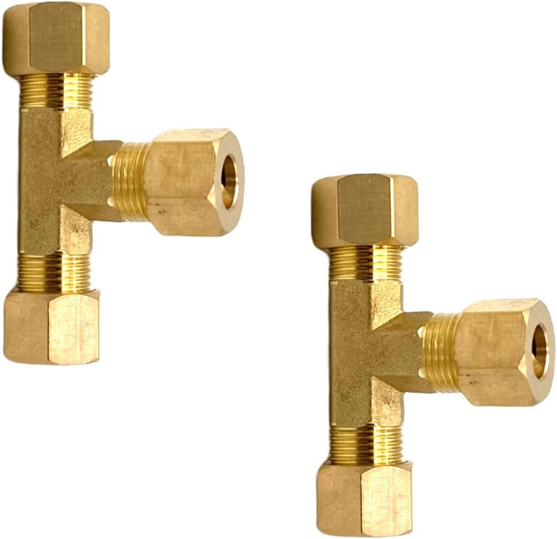 Bumugufu 2 Pcs Brass Compression Union Tee Tube Fittings, 5/16" x 5/16" x 5/16" Compression Tee for Gas Line, Oil Pressure Gauges and Air Compressor - Image 5